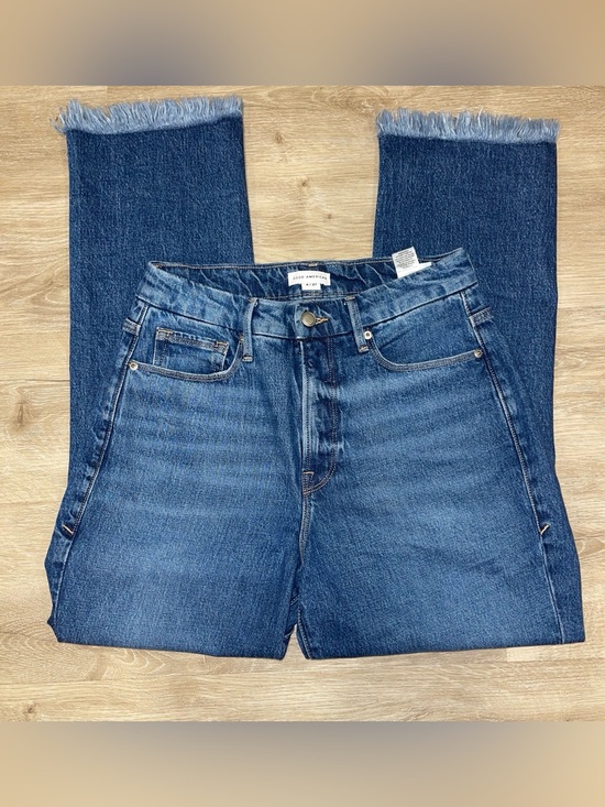 Good American Denim - Good American High Rise Wide Straight Leg Raw Hem Jeans Size 4/27